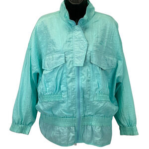Vintage 80s Puma Windbreaker Jacket Track Full Zip Pockets Blue Womens L Large
